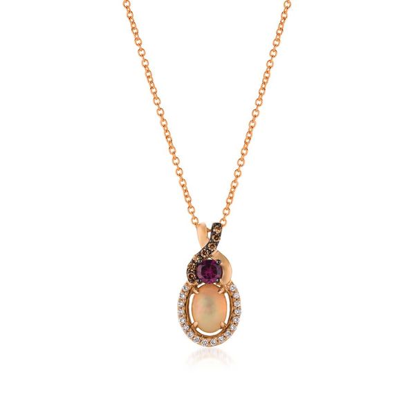 Le Vian Chocolatier® Pendant featuring Neopolitan Opal®, Raspberry Rhodolite® Chocolate diamonds® , Vanilla diamonds® set in 14K Strawberry Gold� Van Adams Jewelers Snellville, GA