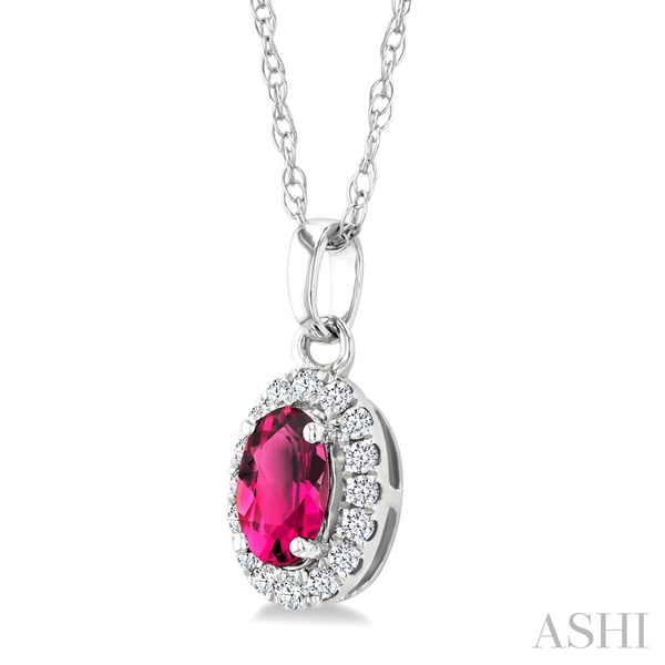Oval Shape Gemstone & Halo Diamond Pendant Image 2 Van Adams Jewelers Snellville, GA