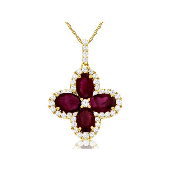Ruby and Diamond Flower Pendant Van Adams Jewelers Snellville, GA