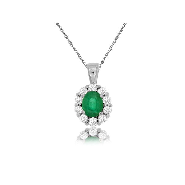 Emerald and Diamond Halo Necklace Van Adams Jewelers Snellville, GA