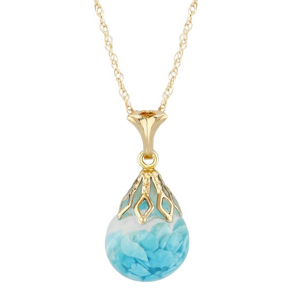 14K Yellow Gold Necklace with 10 mm Globe with Floating Turquoise Van Adams Jewelers Snellville, GA