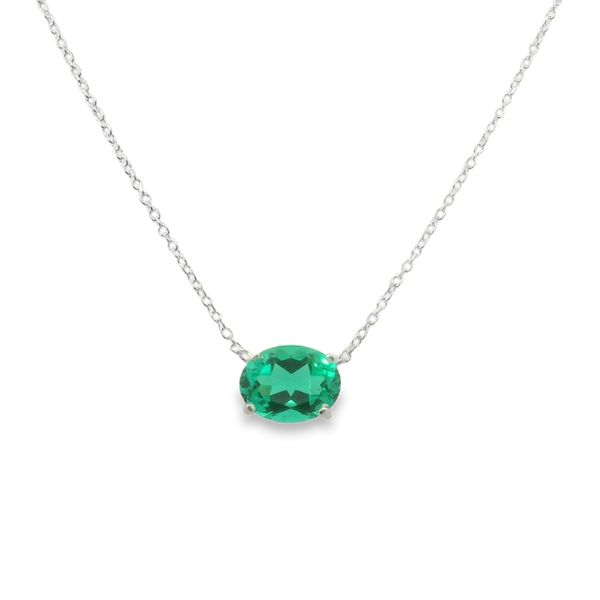Sterling Silver 1.42 CT Lab-Grown Oval Emerald Necklace Van Adams Jewelers Snellville, GA