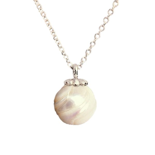 Lady's White Gold 14 Karat Pearl Necklace With One Pacifica Carved Fresh Water White Pearl Van Adams Jewelers Snellville, GA