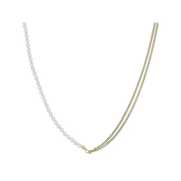 KIM & Co. Italian Pearl and Double Curb Chain Necklac Van Adams Jewelers Snellville, GA
