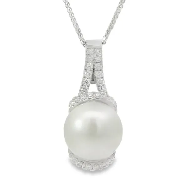 WHITE 14 KARAT PEARL AND DIAMOND FASHION NECKLACE Image 2 Van Adams Jewelers Snellville, GA