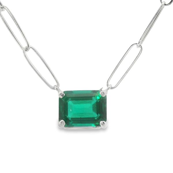 Lab Grown Emerald Silver Necklace Image 2 Van Adams Jewelers Snellville, GA