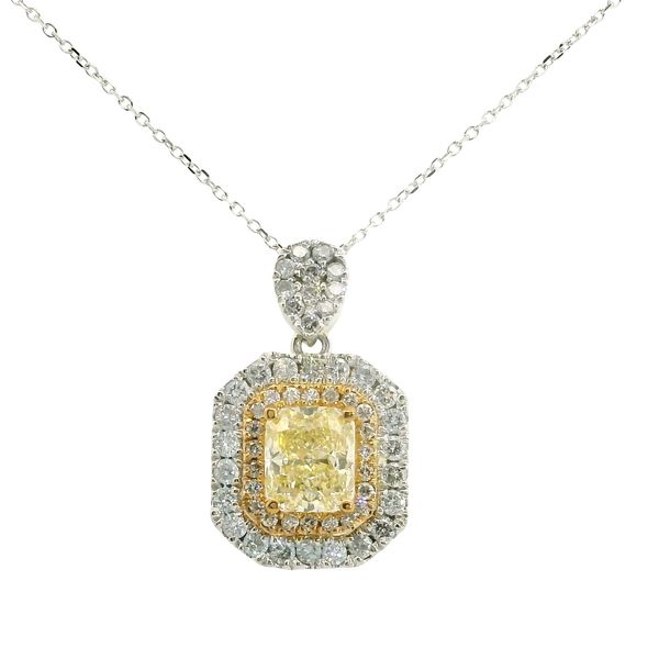 Lab Grown Fancy Yellow Diamond Halo Necklace Van Adams Jewelers Snellville, GA