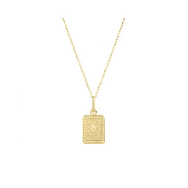 14K Yellow Gold Polished Rectangle Sun & Stars Pendant on 18