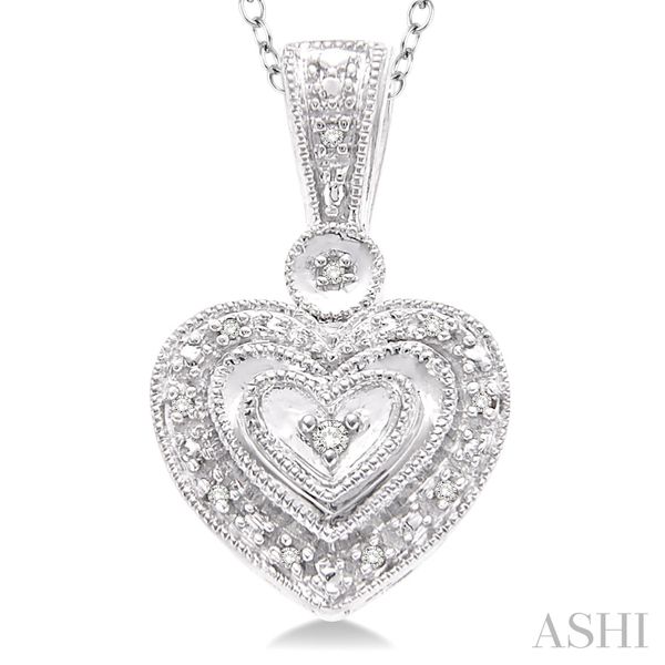 Silver Heart Shape Diamond Pendant Image 2 Van Adams Jewelers Snellville, GA