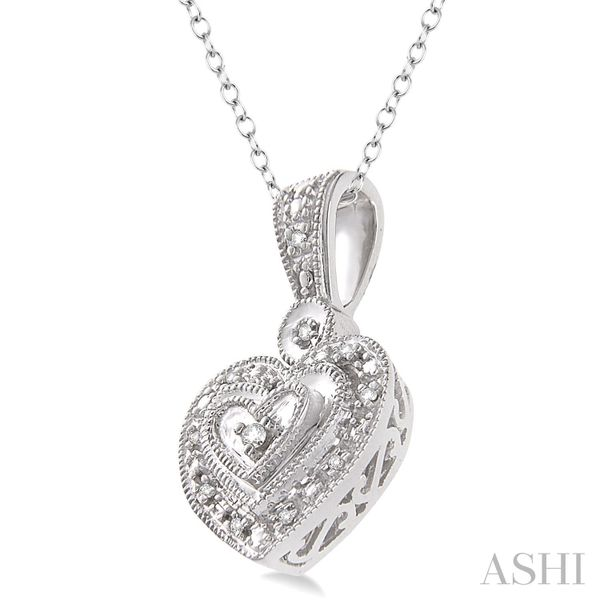 Silver Heart Shape Diamond Pendant Image 3 Van Adams Jewelers Snellville, GA
