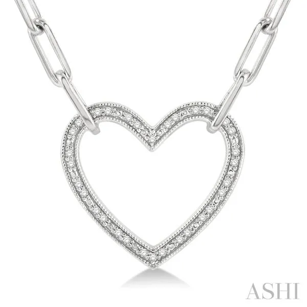 Silver Heart Shape Paper Clip Diamond Fashion Pendant Image 2 Van Adams Jewelers Snellville, GA