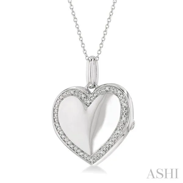 Silver Heart Shape Diamond Locket Pendant Image 2 Van Adams Jewelers Snellville, GA