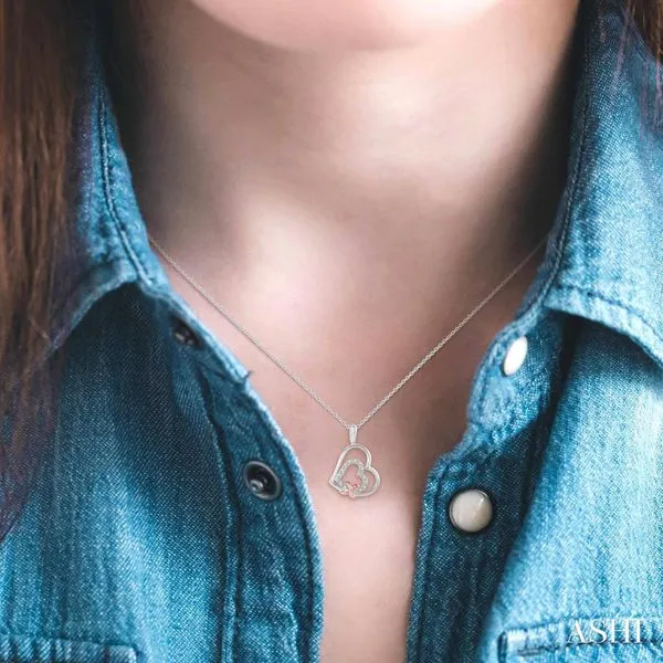 Silver Heart Shape Diamond Pendant Image 4 Van Adams Jewelers Snellville, GA