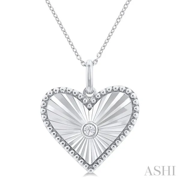 silver heart shape fluted medallion diamond pendant Van Adams Jewelers Snellville, GA