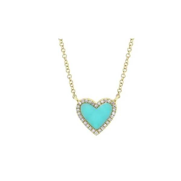DIAMOND & COMPOSITE TURQUOISE HEART NECKLACE Van Adams Jewelers Snellville, GA