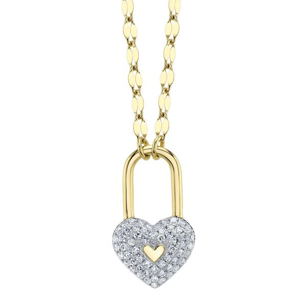 0.13CT DIAMOND PAVE HEART LOCK SPARKLE CHAIN NECKLACE Van Adams Jewelers Snellville, GA