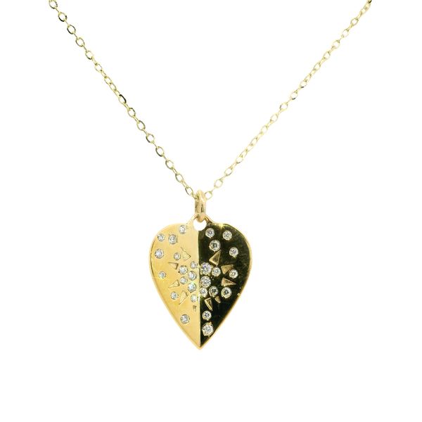 14K Yellow Gold Scattered Folded Heart Necklace Van Adams Jewelers Snellville, GA