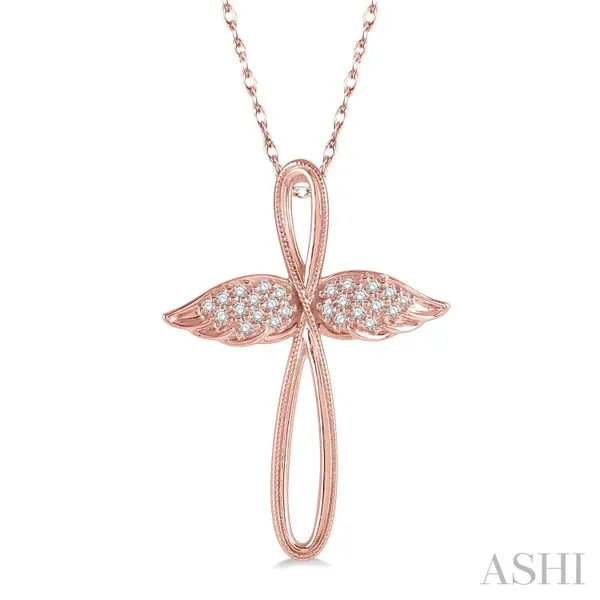 10K Rose Gold Diamond Cross And Angel Wings Pendant Van Adams Jewelers Snellville, GA