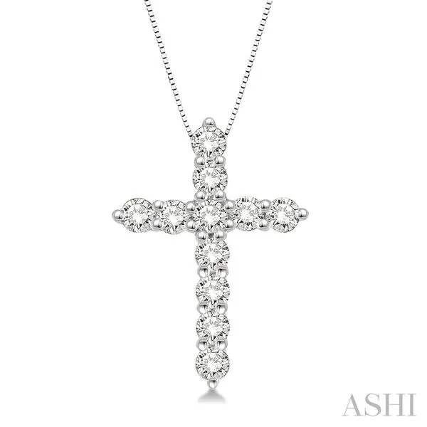 14K White Gold Diamond Cross Pendant Image 2 Van Adams Jewelers Snellville, GA