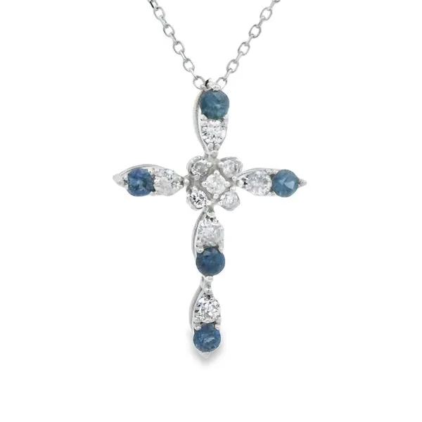 SAPPHIRE AND DIAMONGD CROSS NECKLACE Van Adams Jewelers Snellville, GA