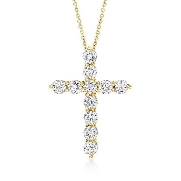 14K Yellow Gold 1.09 CTW Lab-Grown Diamond Cross Necklace Van Adams Jewelers Snellville, GA