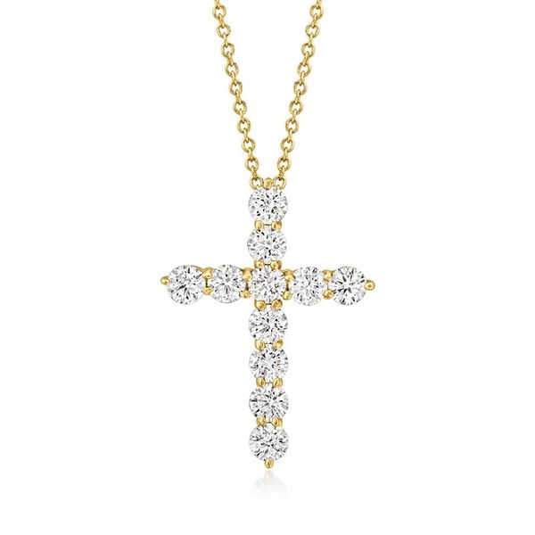 14K Yellow Gold 0.44 CTW Lab-Grown Diamond Cross Necklace Van Adams Jewelers Snellville, GA