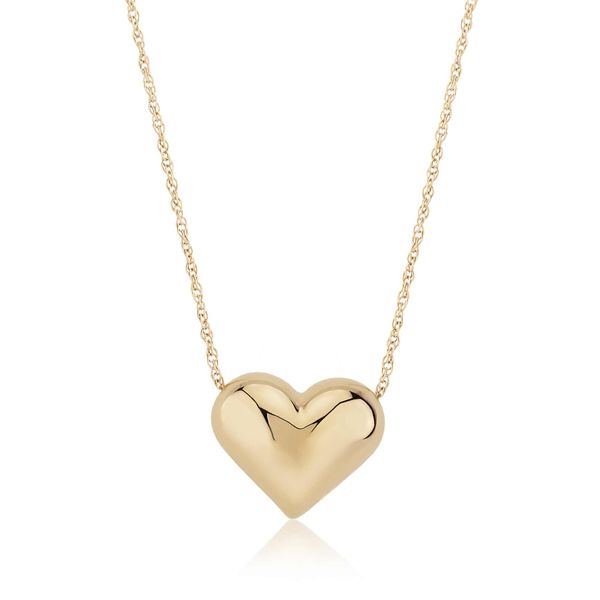 Sterling Silver with Gold Vermeil 15MM Puffed Heart Necklace Van Adams Jewelers Snellville, GA