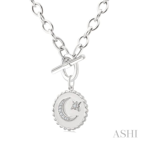 Silver Crescent Moon & Star Toggle Diamond Fashion Necklace Image 2 Van Adams Jewelers Snellville, GA