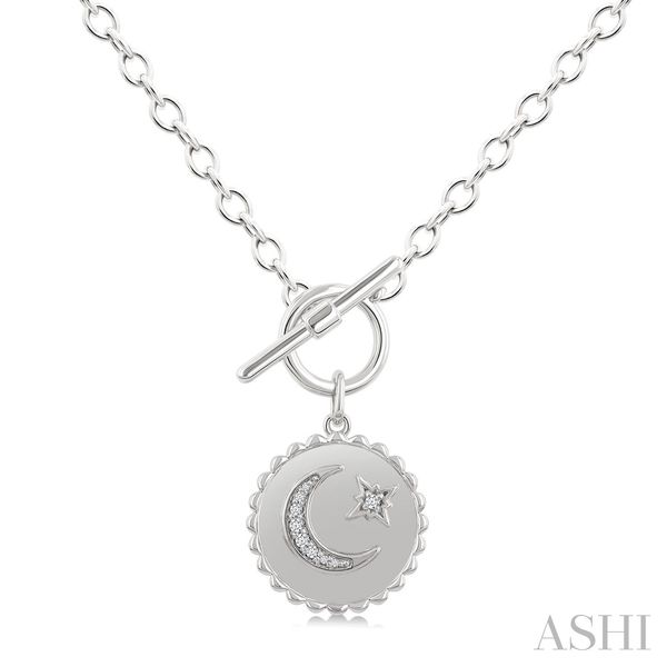 Silver Crescent Moon & Star Toggle Diamond Fashion Necklace Van Adams Jewelers Snellville, GA