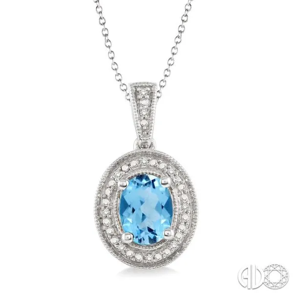 Oval Shape Silver Gemstone & Diamond Pendant Van Adams Jewelers Snellville, GA