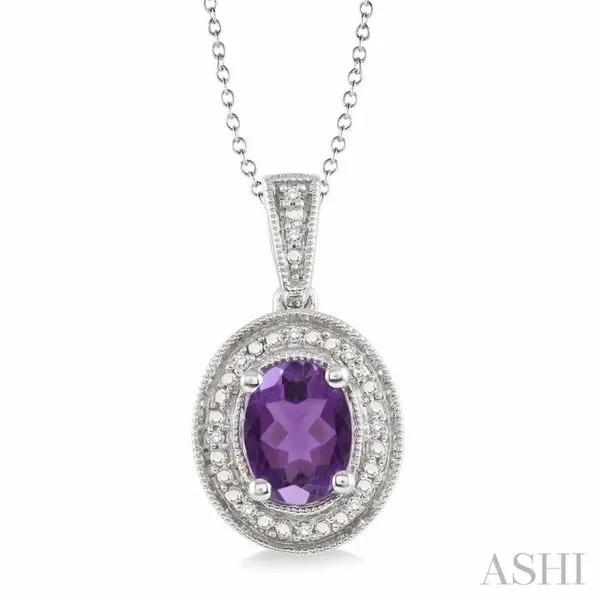 Silver Oval Shape Gemstone & Diamond Pendant Van Adams Jewelers Snellville, GA