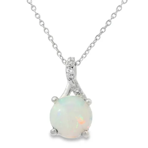Opal and Diamond Silver Necklace Image 2 Van Adams Jewelers Snellville, GA