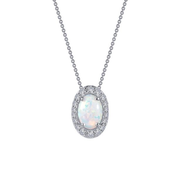 Simulated Opal and Diamond Halo Necklace Van Adams Jewelers Snellville, GA