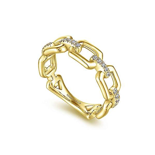 Gabriel & Co. 14K Yellow Gold Chain Link Ring Band with Diamond Connectors Image 2 Van Adams Jewelers Snellville, GA