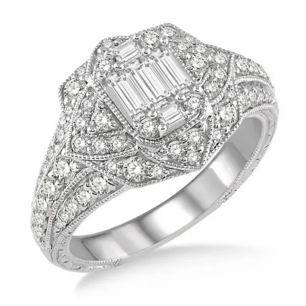 14K White Gold Diamond and Baguette Fashion Ring Van Adams Jewelers Snellville, GA