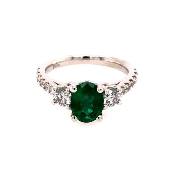 Van Adam's Collection 14K White Gold Emerald and Diamond Three Stone Ring Van Adams Jewelers Snellville, GA