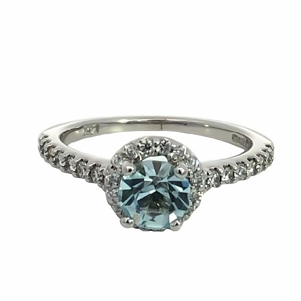 Aquamarine and Diamond Halo Ring Van Adams Jewelers Snellville, GA