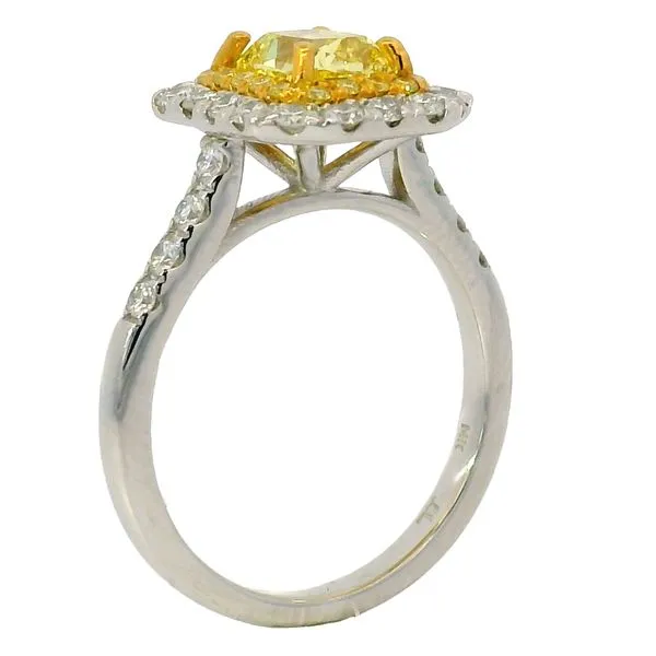 Cushion Cut Yellow and White Natural Diamond Ring