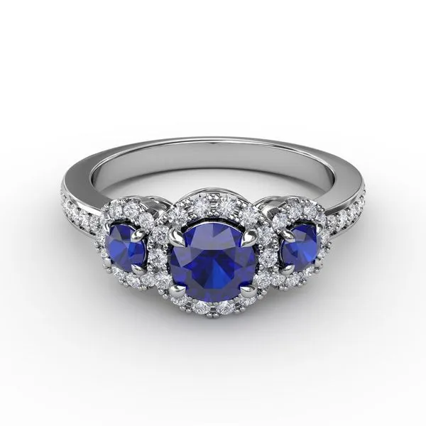 Dazzling Three Stone Sapphire And Diamond Ring Van Adams Jewelers Snellville, GA