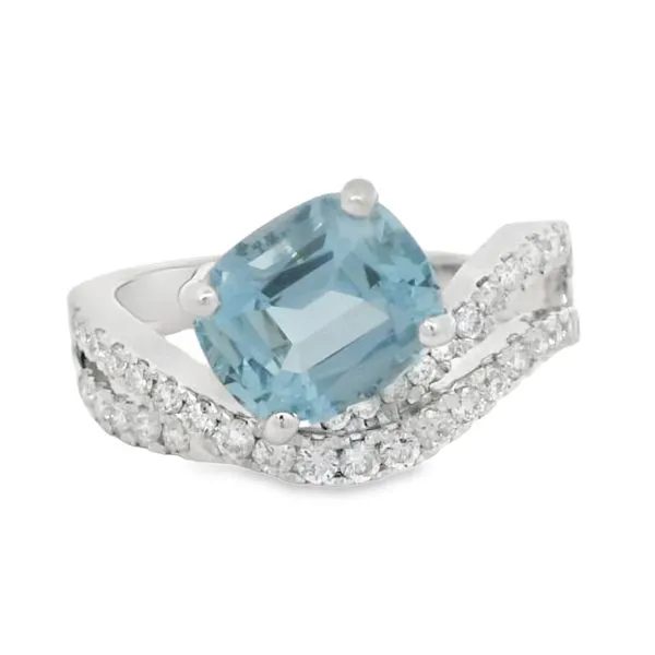 White 14 Karat Aqua And Diamond Ring Van Adams Jewelers Snellville, GA