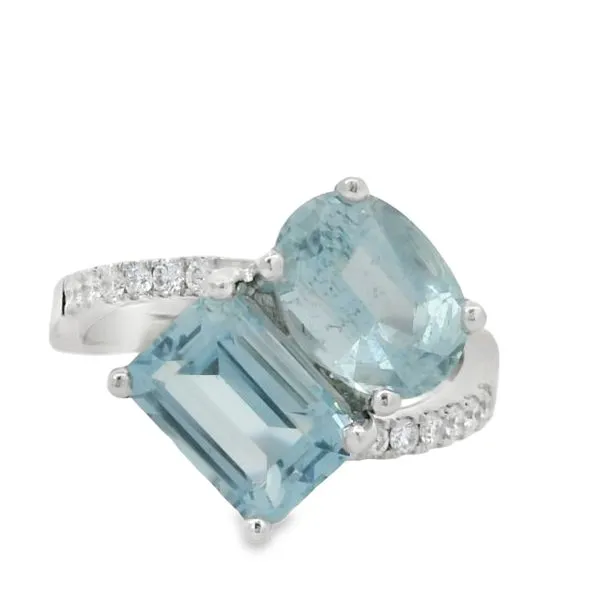 WHITE 14 KARAT AQUA AND DIAMOND FASHION RING Van Adams Jewelers Snellville, GA