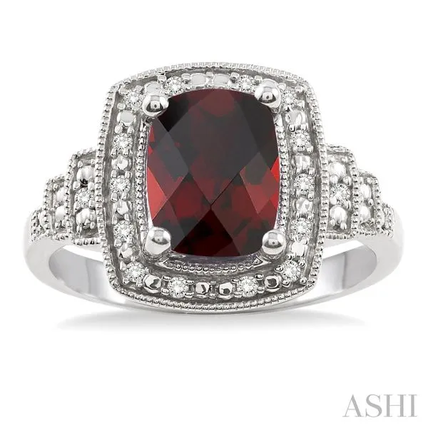 Silver Cushion Shape Gemstone & Diamond Ring Image 2 Van Adams Jewelers Snellville, GA