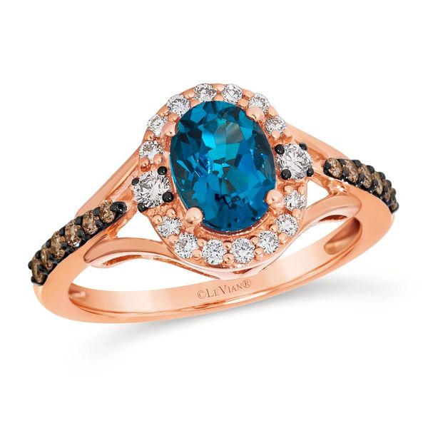 Le Vian Chocolatier® Ring featuring Deep Sea Blue Topaz™ Chocolate diamonds® , Vanilla diamonds® set in 14K Strawberry Gold® Van Adams Jewelers Snellville, GA