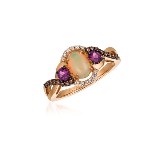 Le Vian Chocolatier® Ring featuring Neopolitan Opal®, Raspberry Rhodolite® Chocolate diamonds® , Vanilla diamonds® set in 14K Strawberry Gold® Van Adams Jewelers Snellville, GA
