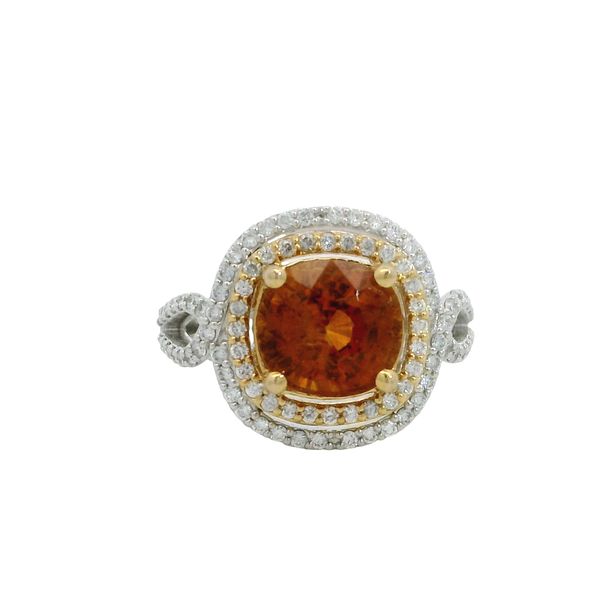 Double Halo Orange Sapphire and Diamond Ring Van Adams Jewelers Snellville, GA
