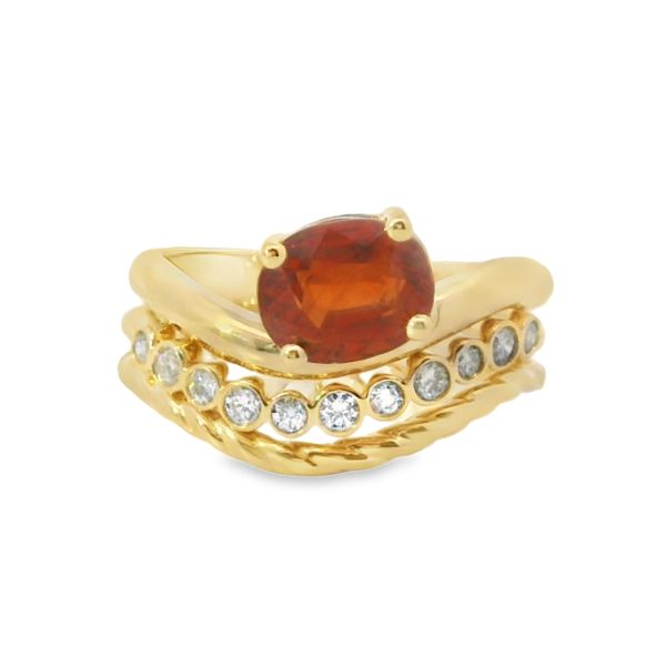 Three Piece 14K Yellow Gold Orange Sapphire Ring Van Adams Jewelers Snellville, GA