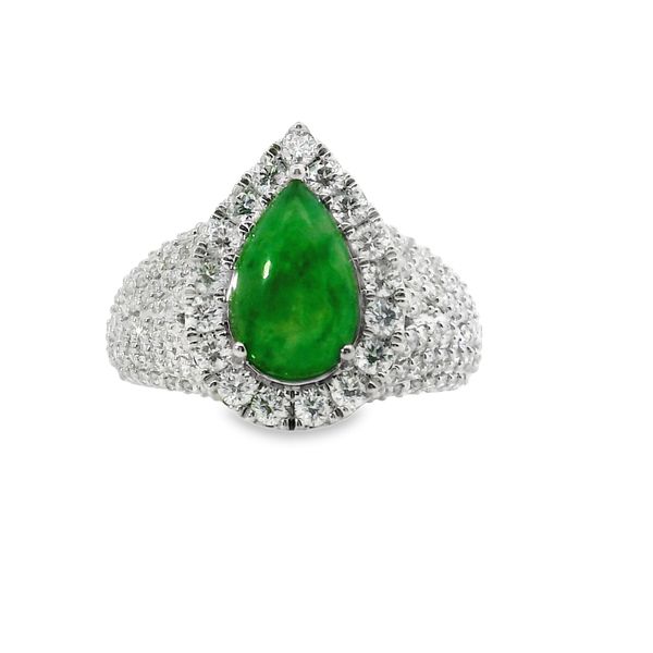 WHITE 14 KARAT RING WITH PEAR JADE AND 1.183TWTNATURAL DIAMONDS Van Adams Jewelers Snellville, GA