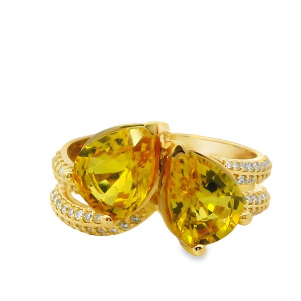 2.78TWT YELLOW PEAR SAPPHIRES AND 0.29TWT  DIAMONDS RING Van Adams Jewelers Snellville, GA