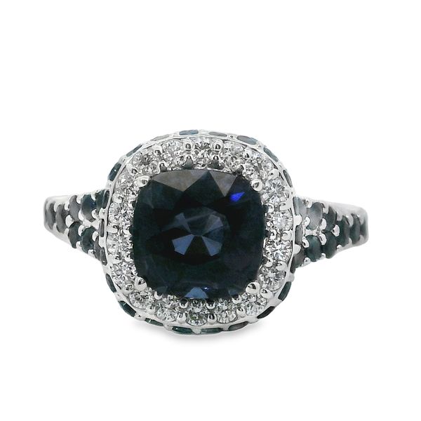 Natural Spinel, Sapphire and Diamond Halo Ring Van Adams Jewelers Snellville, GA