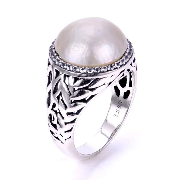 Lady's Sterling Silver 13MM MOBE & WHITE TOPAZ RING W/J BACK Van Adams Jewelers Snellville, GA